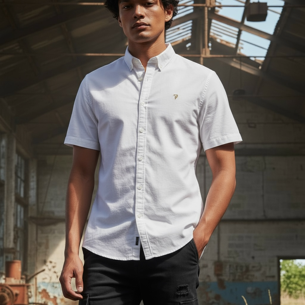 FARAH BREWER SHORT SLEEVE  BD WHITE SHIRT