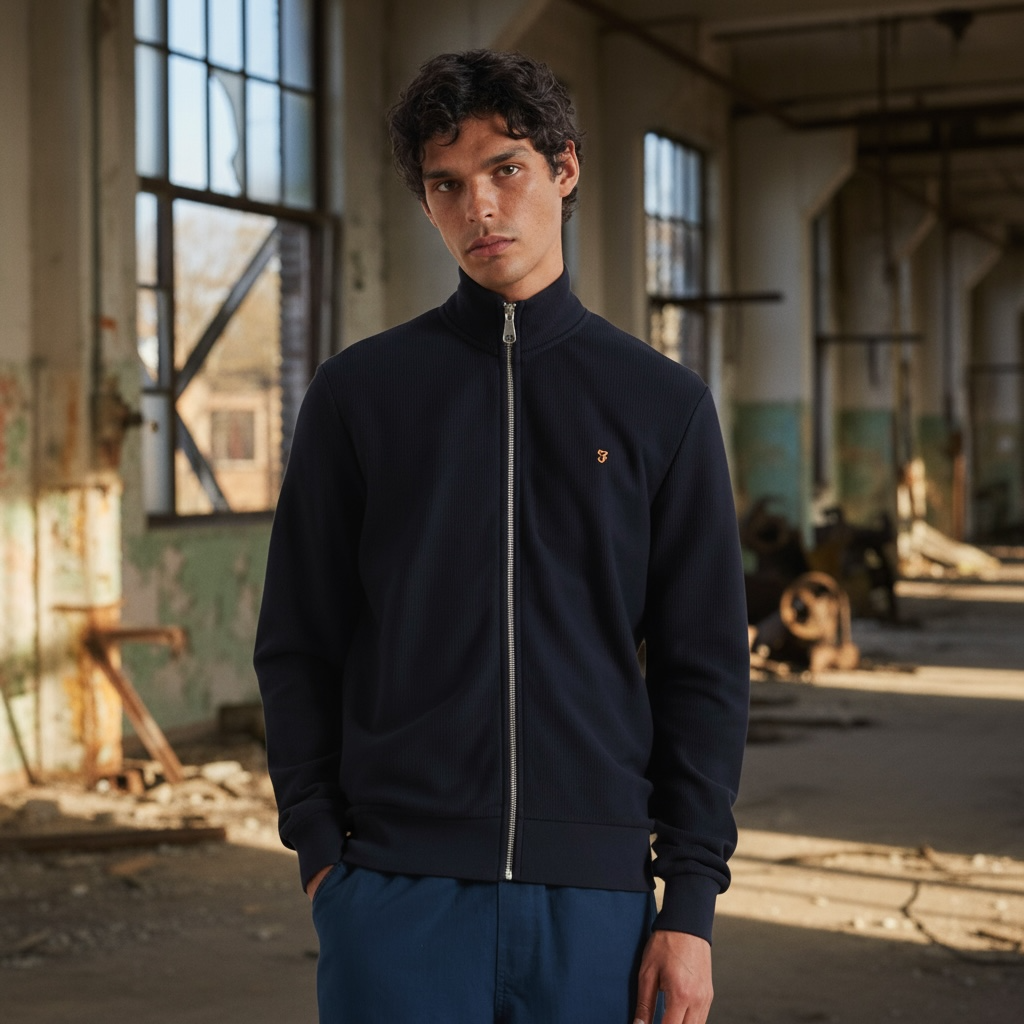 FARAH SEATON ZIP TRU NAVY SWEAT