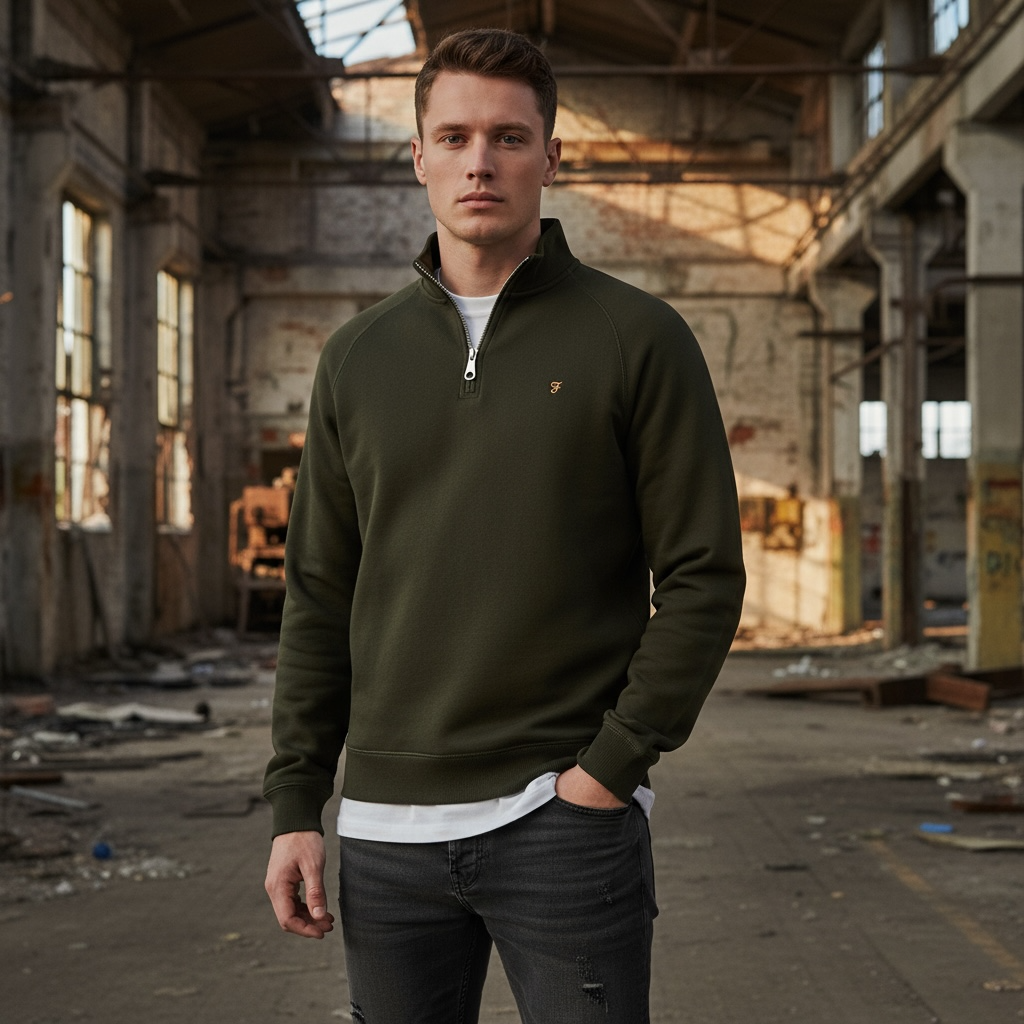FARAH JIM 1/4 ZIP GREEN SWEAT