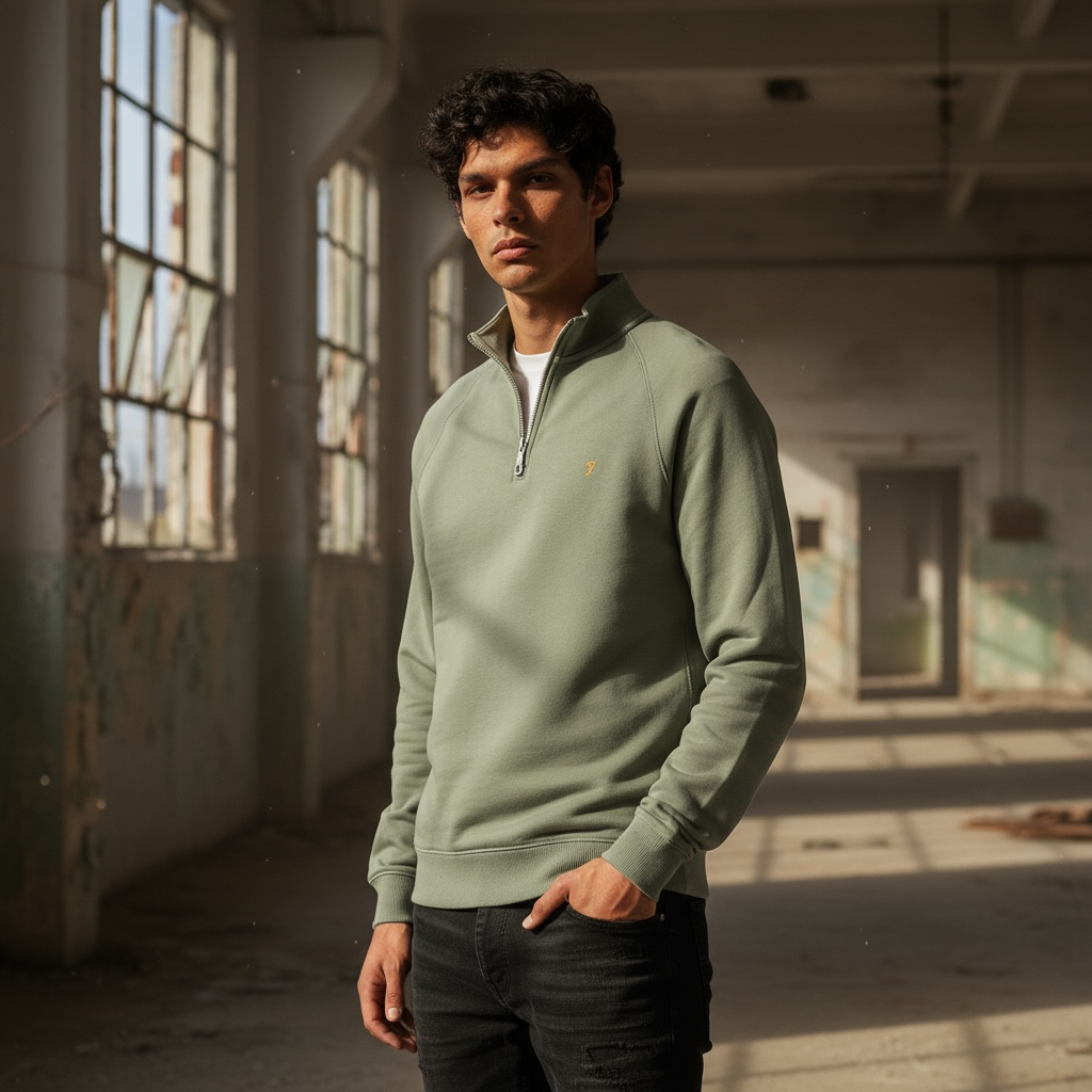 FARAH JIM 1/4 ZIP OLIVE SWEAT