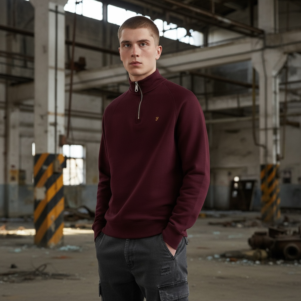 FARAH JIM 1/4 ZIP BORDEAUX SWEAT