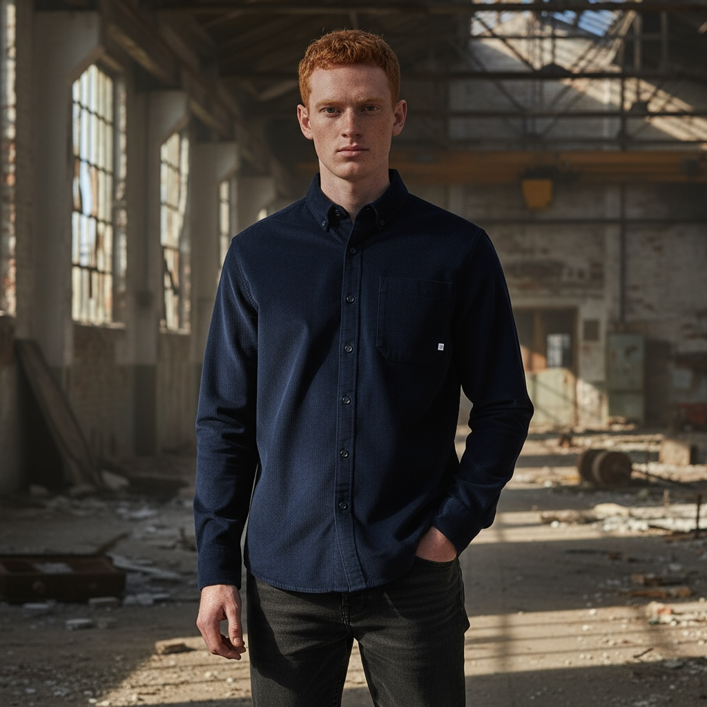 FARAH SPENCER LS BD NAVY SHIRT