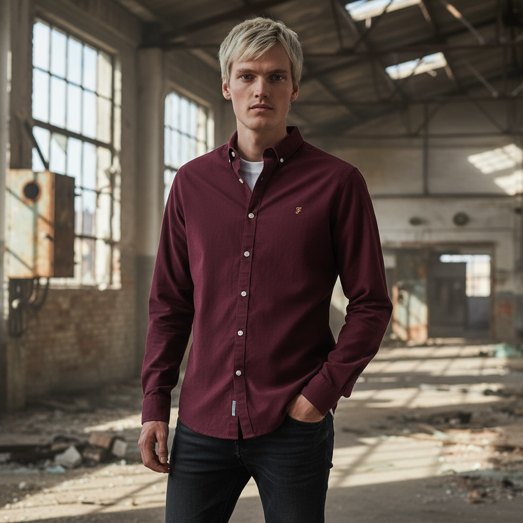 FARAH BREWER LS BD BORDEAUX SHIRT