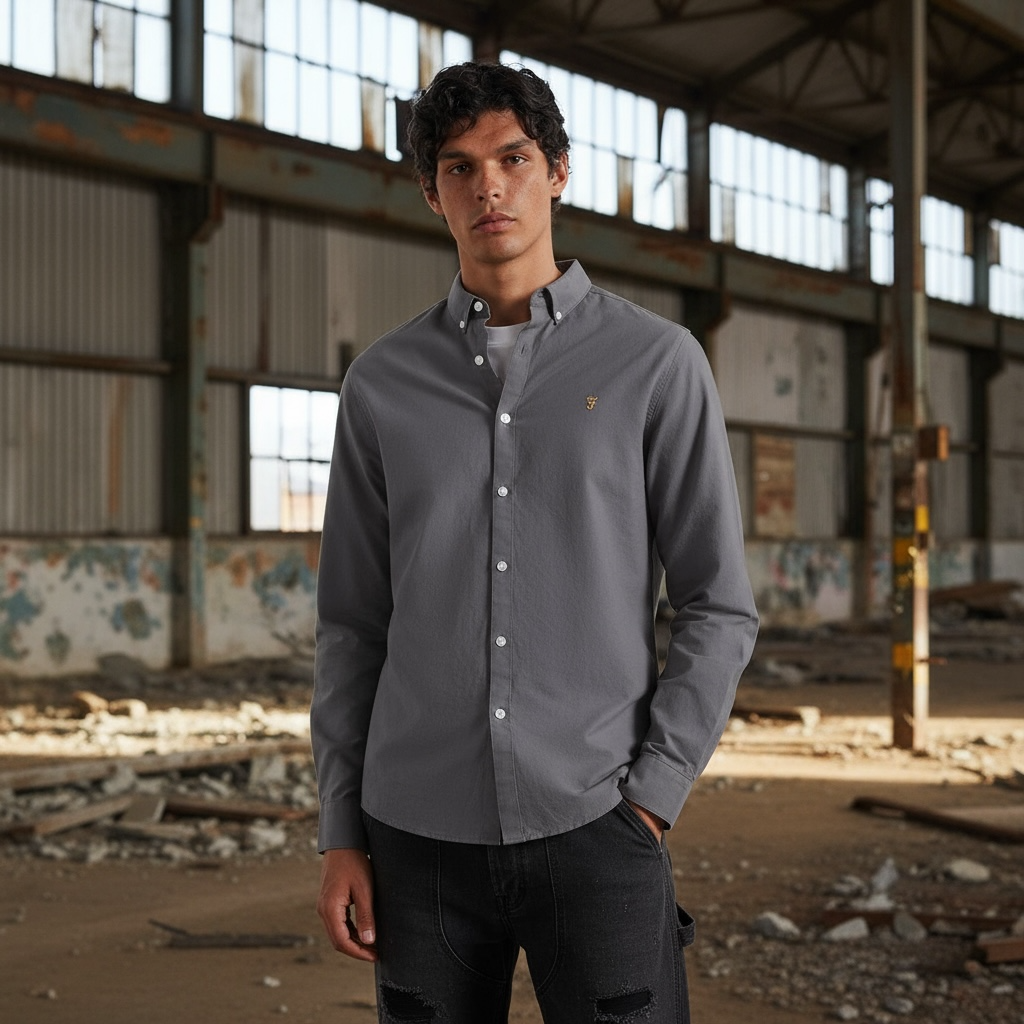 FARAH BREWER LS BD GREY SHIRT