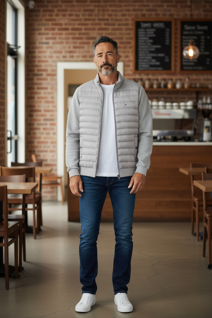 TOMMY HILFIGER MIX MEDIA STAND HYBRID JACKET