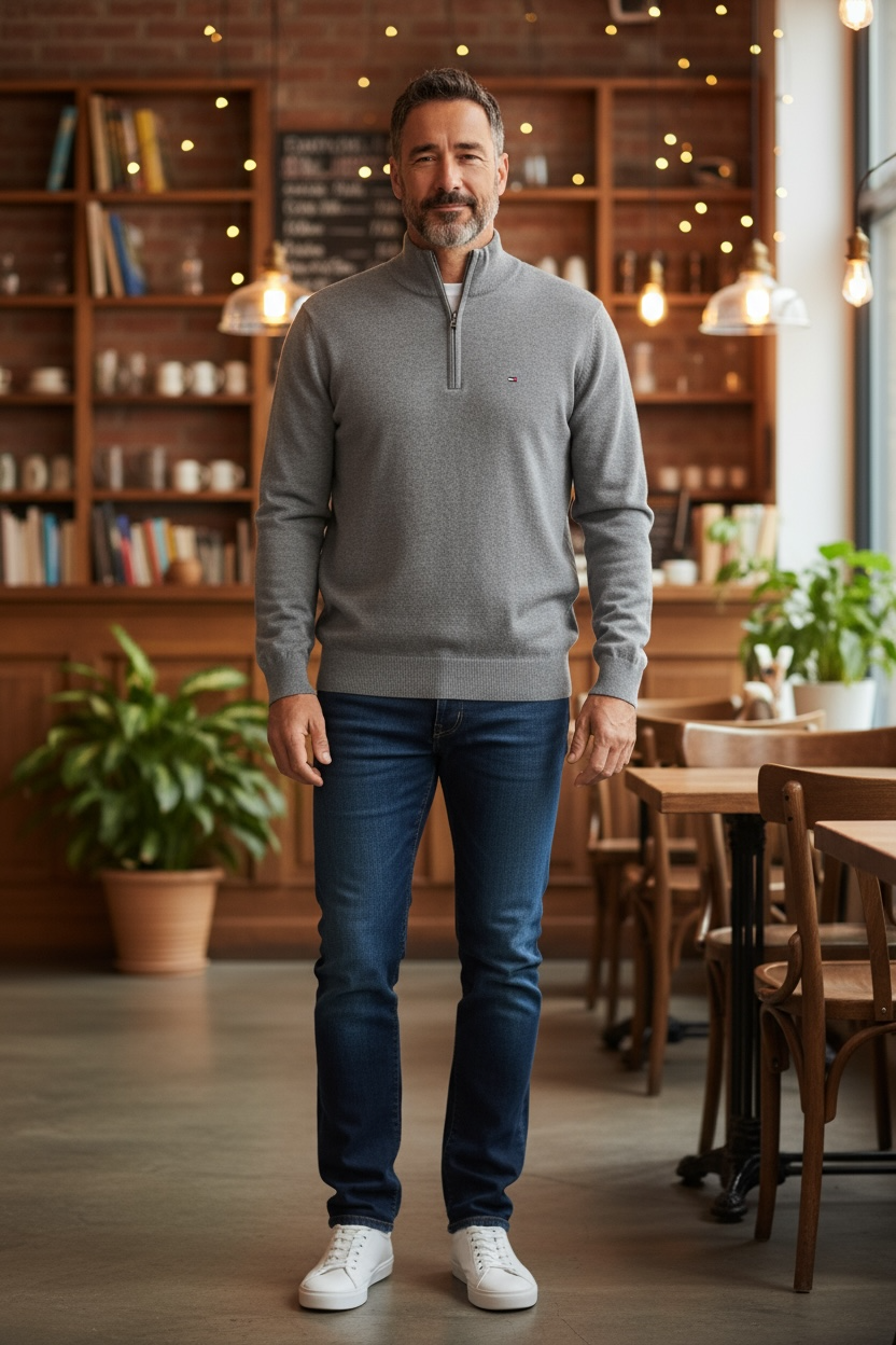 TOMMY HILFIGER ESS COTTON  ZIP MOCK SWEATER