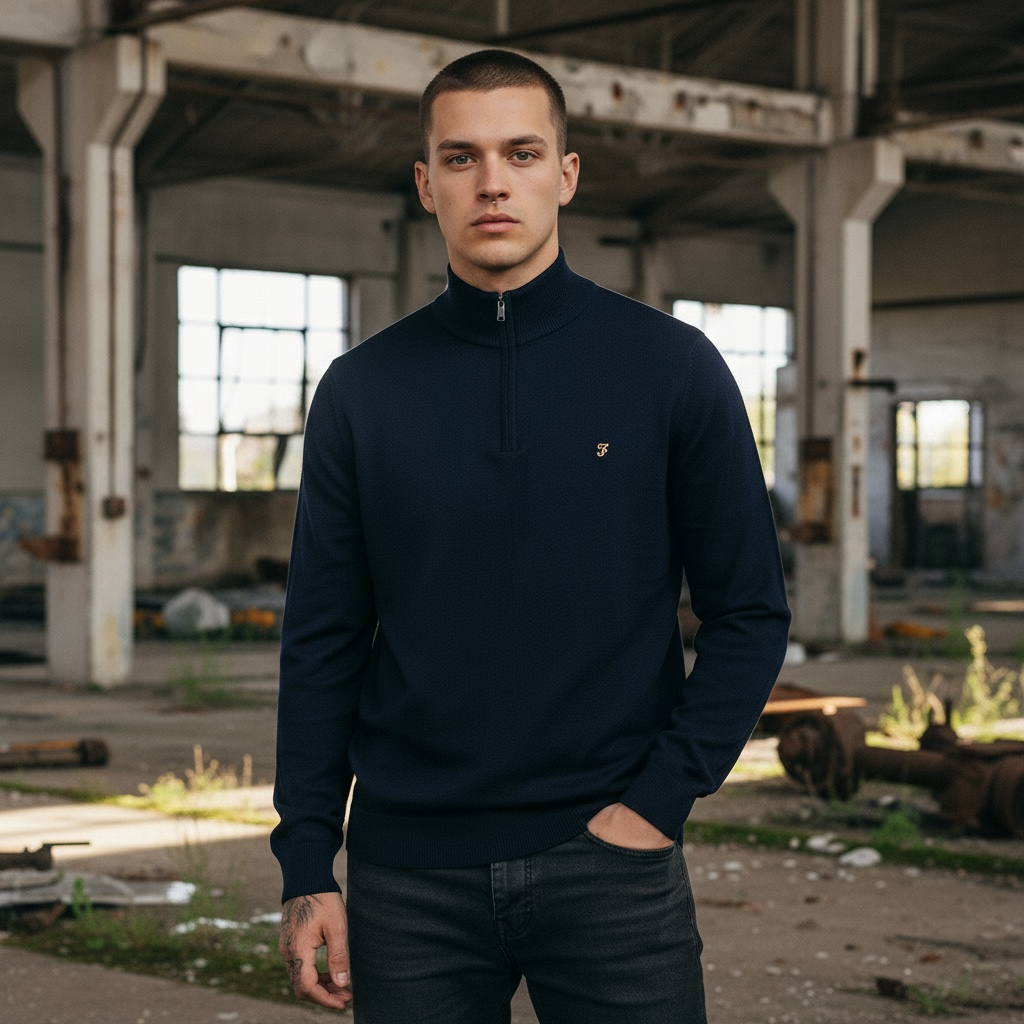 FARAH REDCHURCH MERINO WOOL ZIP SWEATER