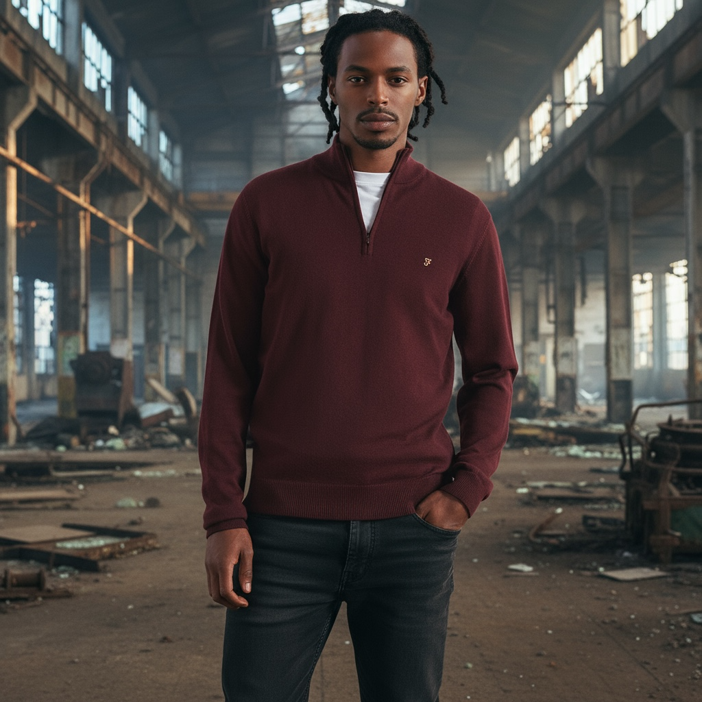 FARAH REDCHURCH MERINO WOOL ZIP SWEATER