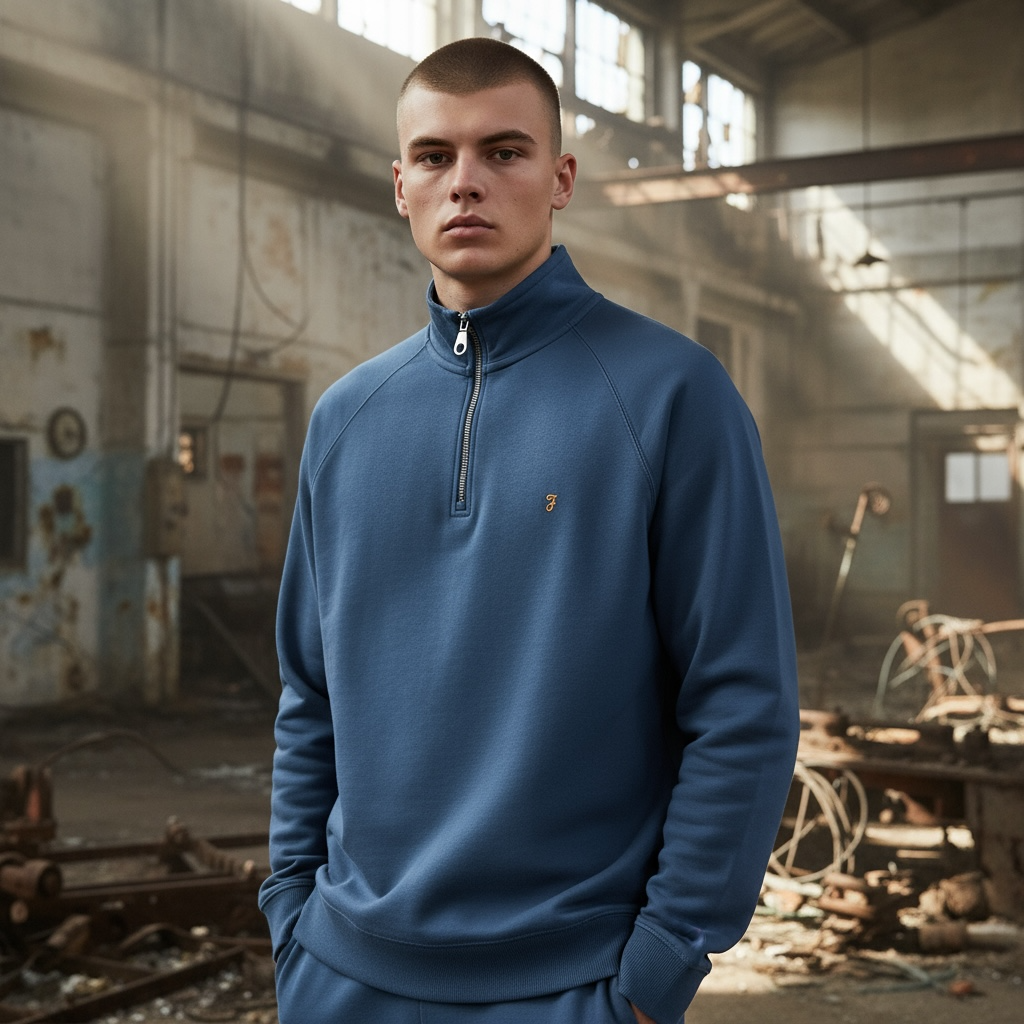 FARAH JIM 1/4 ZIP BLUE SWEAT
