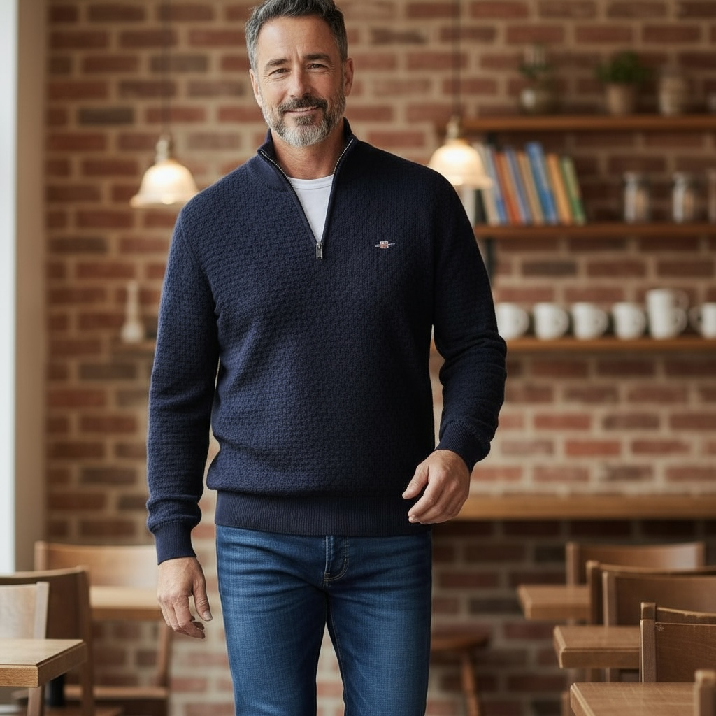 GANT TEXTURE HERRINGBONE 1/2 ZIP SWEATER