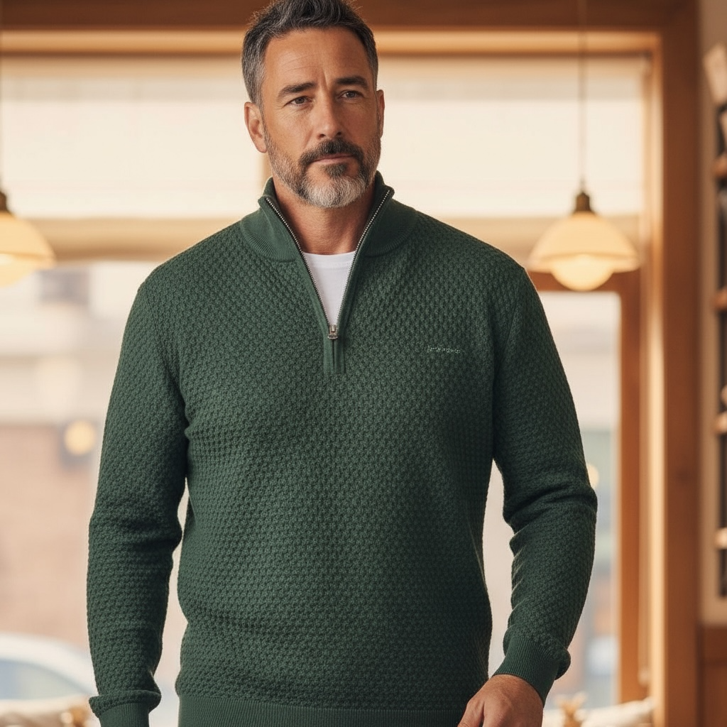 GANT TEXTURED COTTON  MERINO WOOL  1/2 ZIP SWEATER