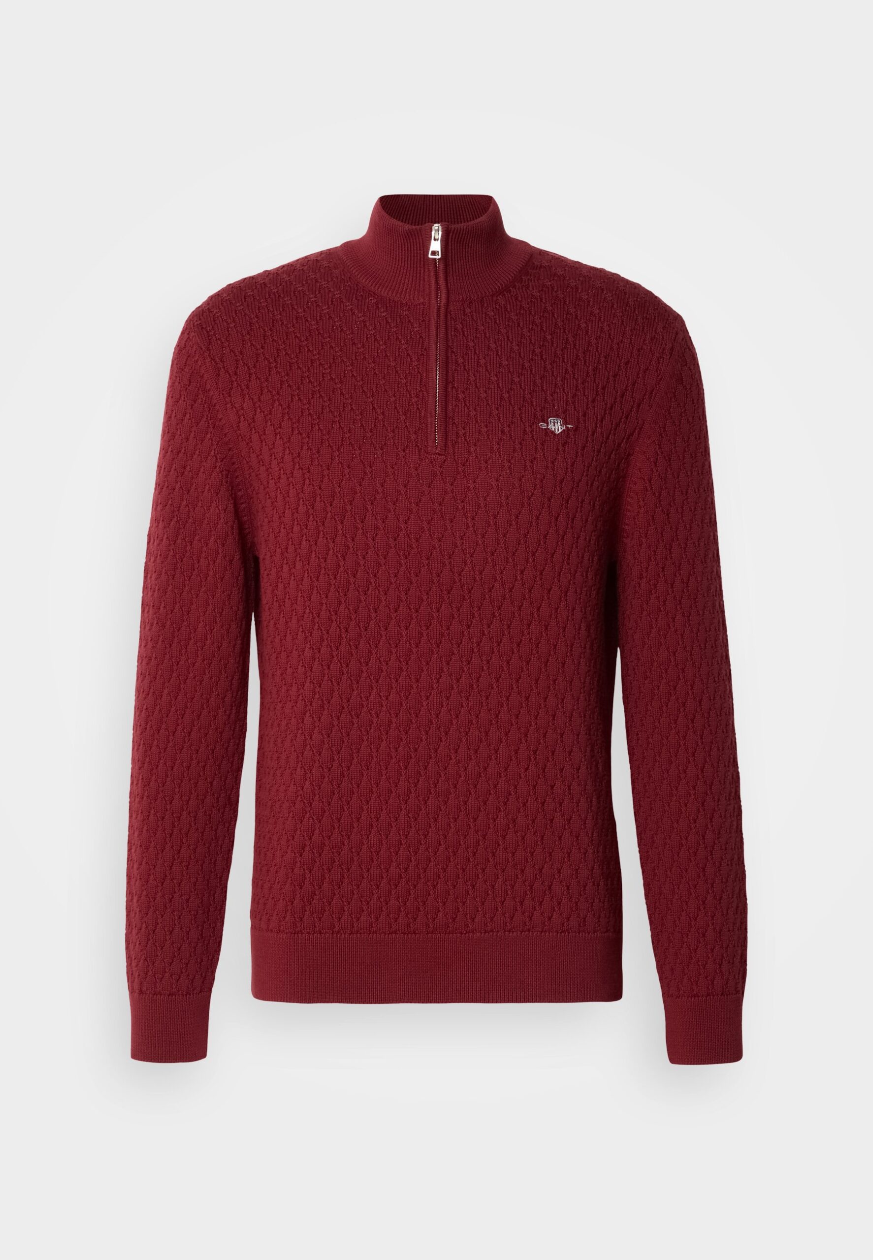 GANT TEXTURED COTTON MERINO WOOL ZIP SWEATER