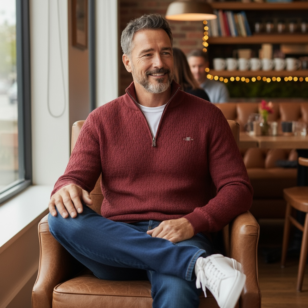 GANT TEXTURED COTTON MERINO WOOL ZIP SWEATER