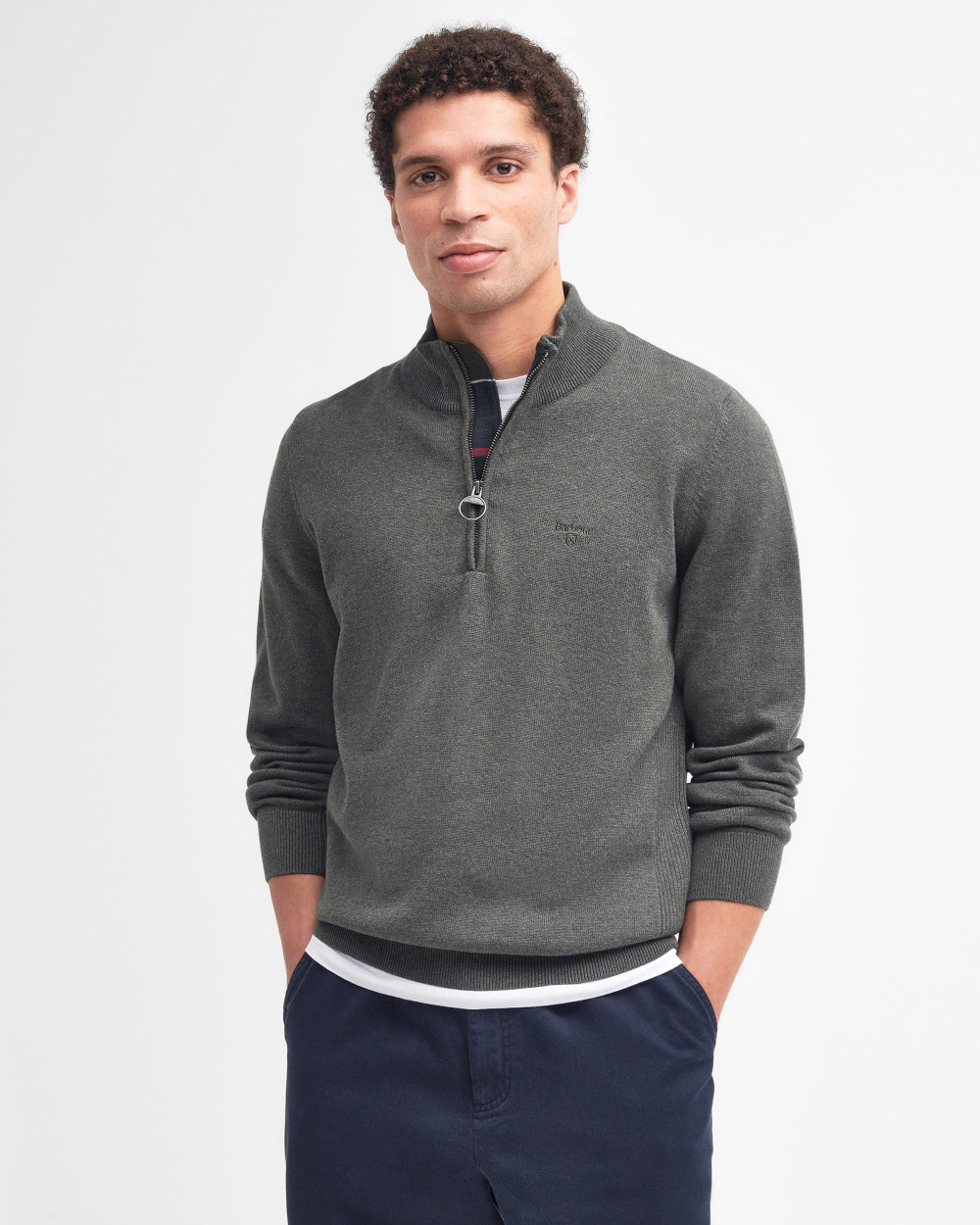 BARBOUR COTTON 1/2 ZIP KNITTED SWEATER