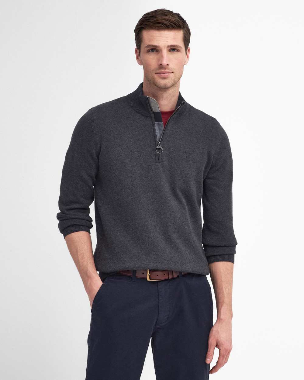 BARBOUR COTTON 1/2 ZIP KNITTED SWEATER