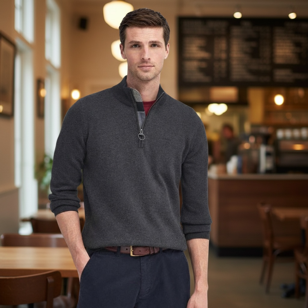 BARBOUR COTTON 1/2 ZIP KNITTED SWEATER