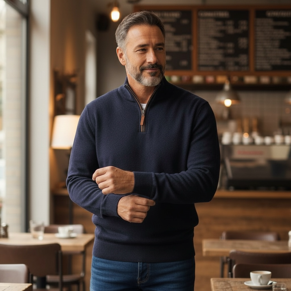 CASA MODA PIMA COTTON   NAVY ZIP SWEATER