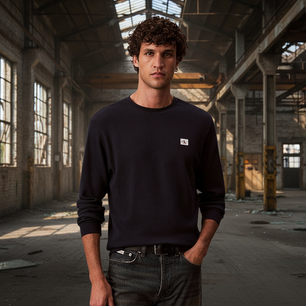 CALVIN KLEIN LS WAFFLE BADGE SWEAT