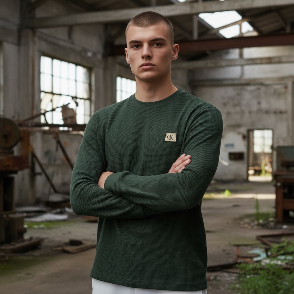 CALVIN KLEIN WAFFLE BADGE LS SWEAT