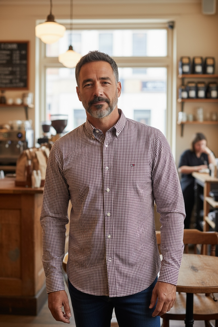 TOMMY HILFIGER FLEX POPLIN MIC CHECK SHIRT