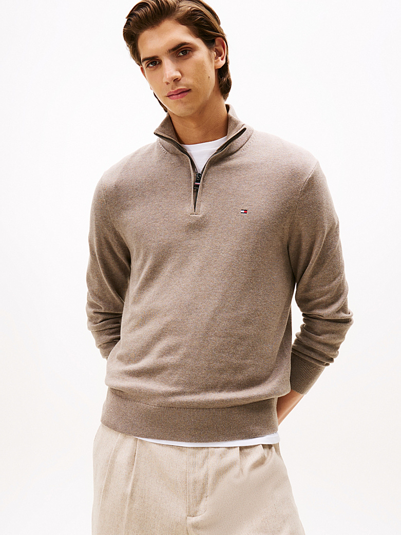 TOMMY HILFIGER PIMA ORG COTTON CASHEMERE ZIP SWEATER