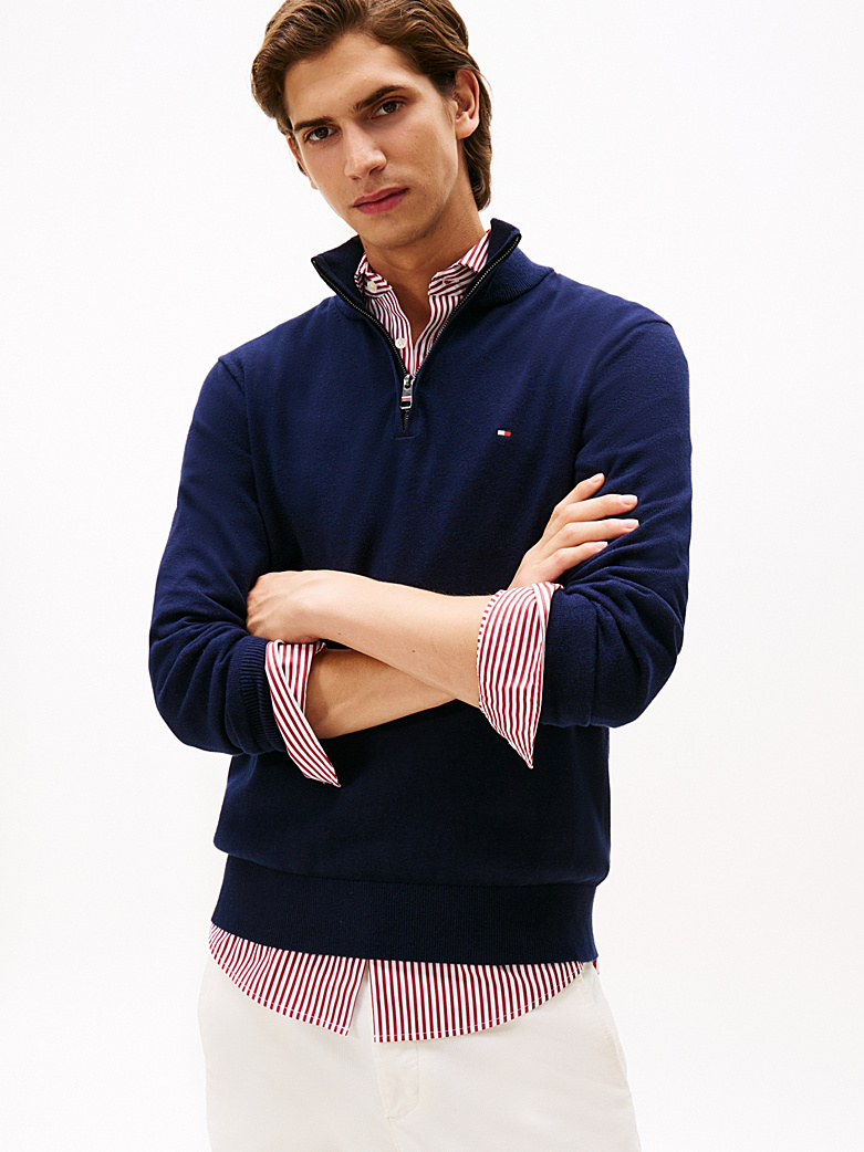 TOMMY HILFIGER PIMA ORG COTTON CASMERE ZIP SWEATER