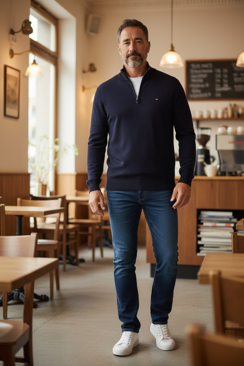 TOMMY HILFIGER PIMA ORG COTTON CASMERE ZIP SWEATER