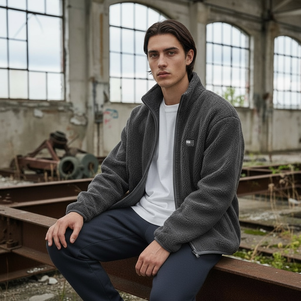 TOMMY JEANS RLX BADGE TEDDY FLEECE JACKET