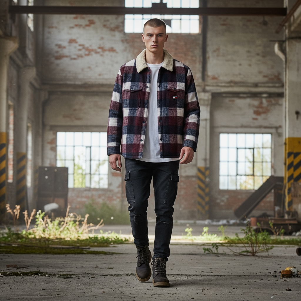 TOMMY JEANS CHECK TEDDY COLLAR JACKET