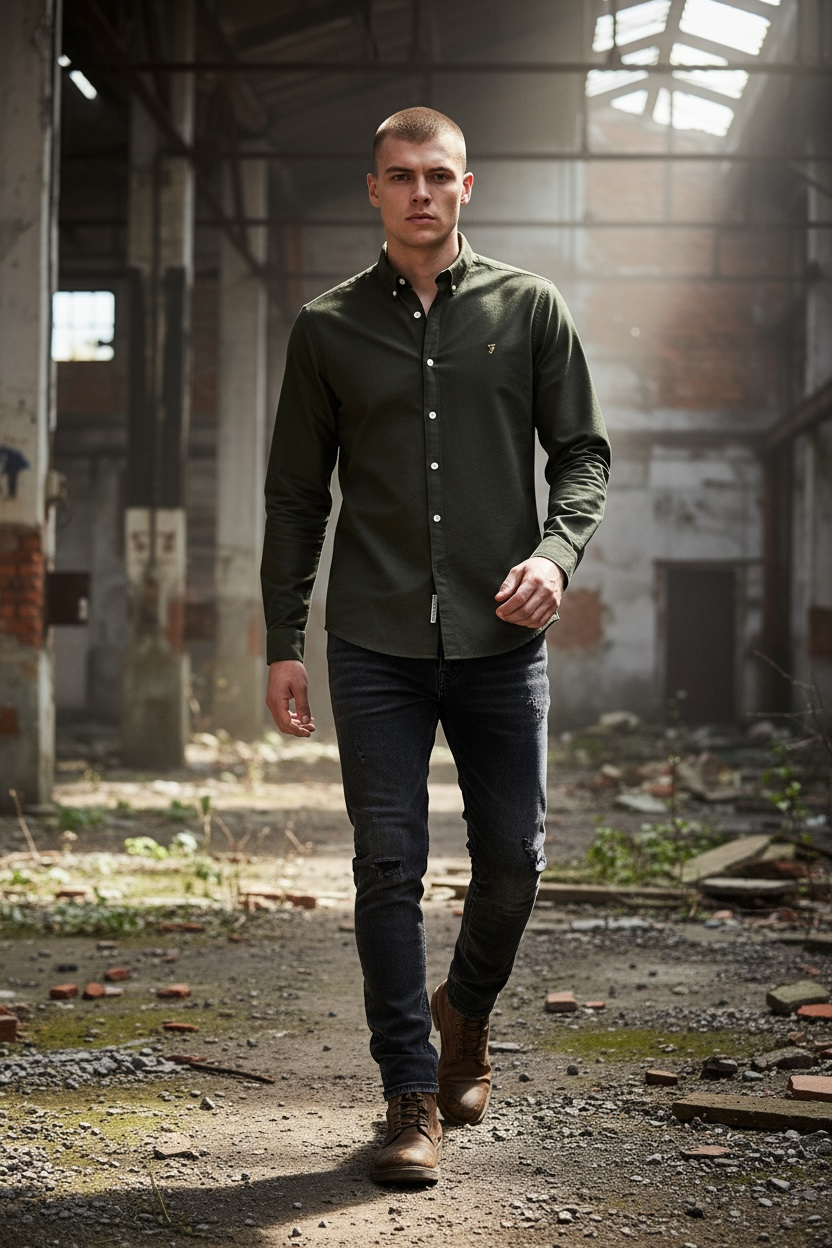 FARAH BREWER FOREST GREEN SHIRT