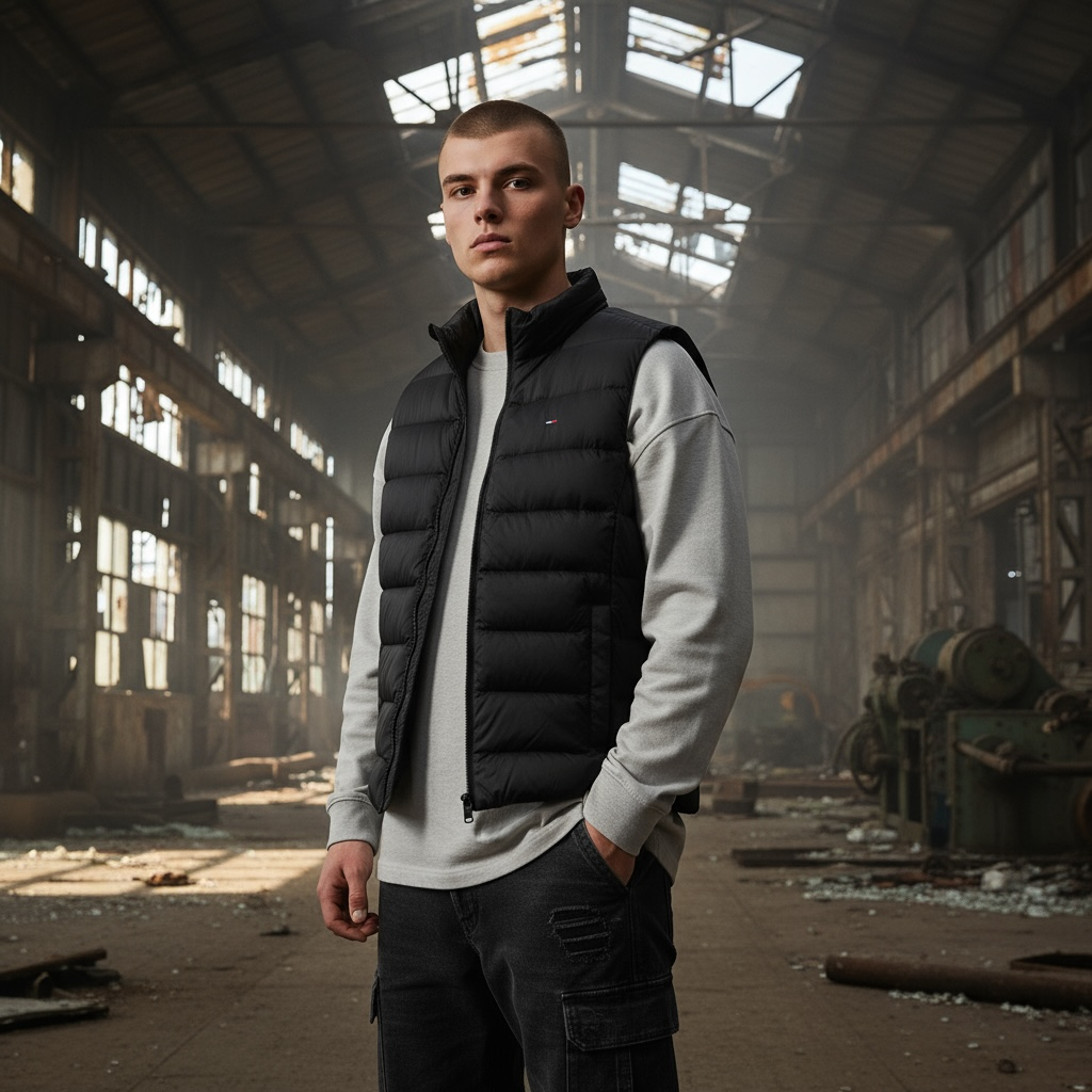 TOMMY JEANS LT DOWN BLACK VEST GILET